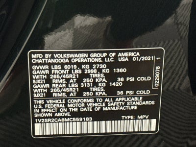 2021 Volkswagen Atlas 3.6L V6 SEL R-Line